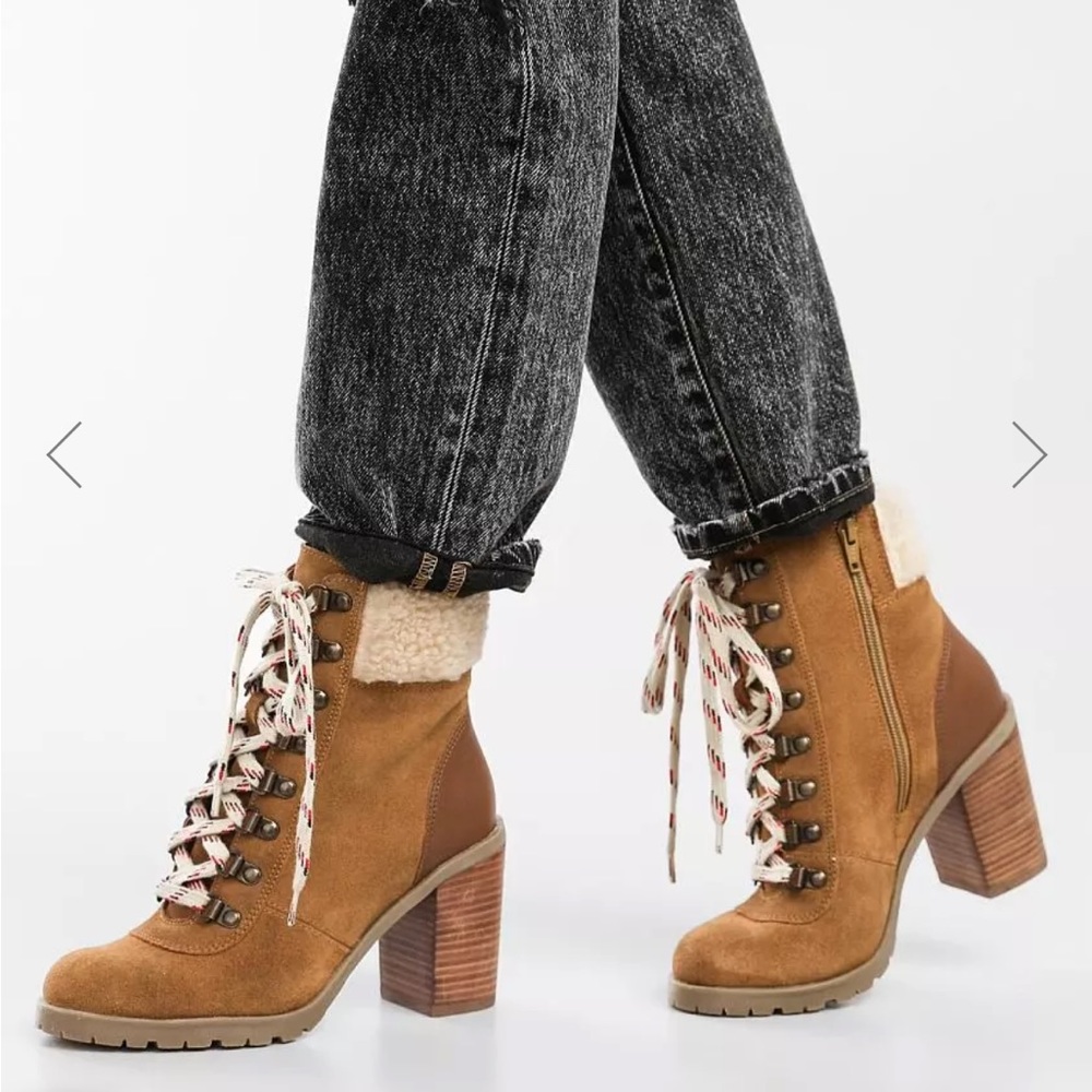Crevo LEATHER suede fleece lace up combat boots bootie